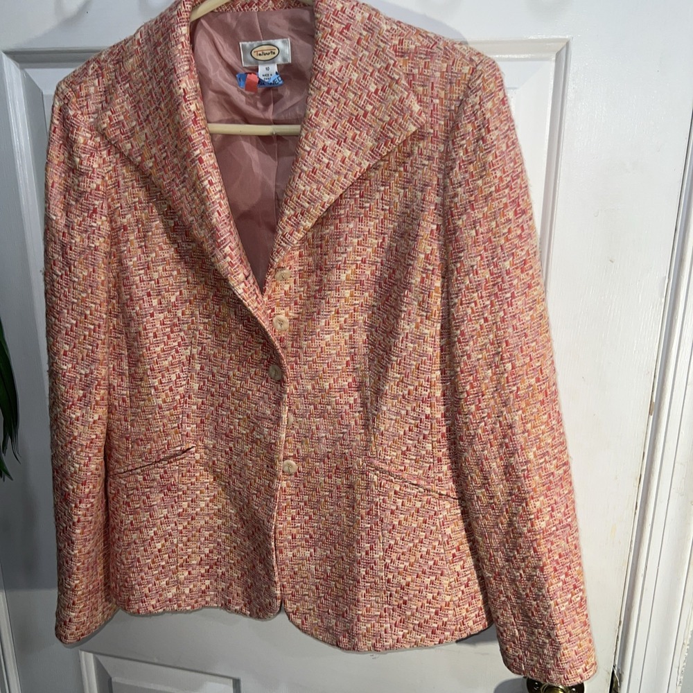 Talbots Size 10 Blazer Jacket Tweed Button Rose Business So Cute 422